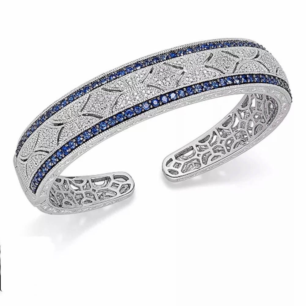 Sapphire and Diamond Antique Cuff Bracelet in Sterling Silver